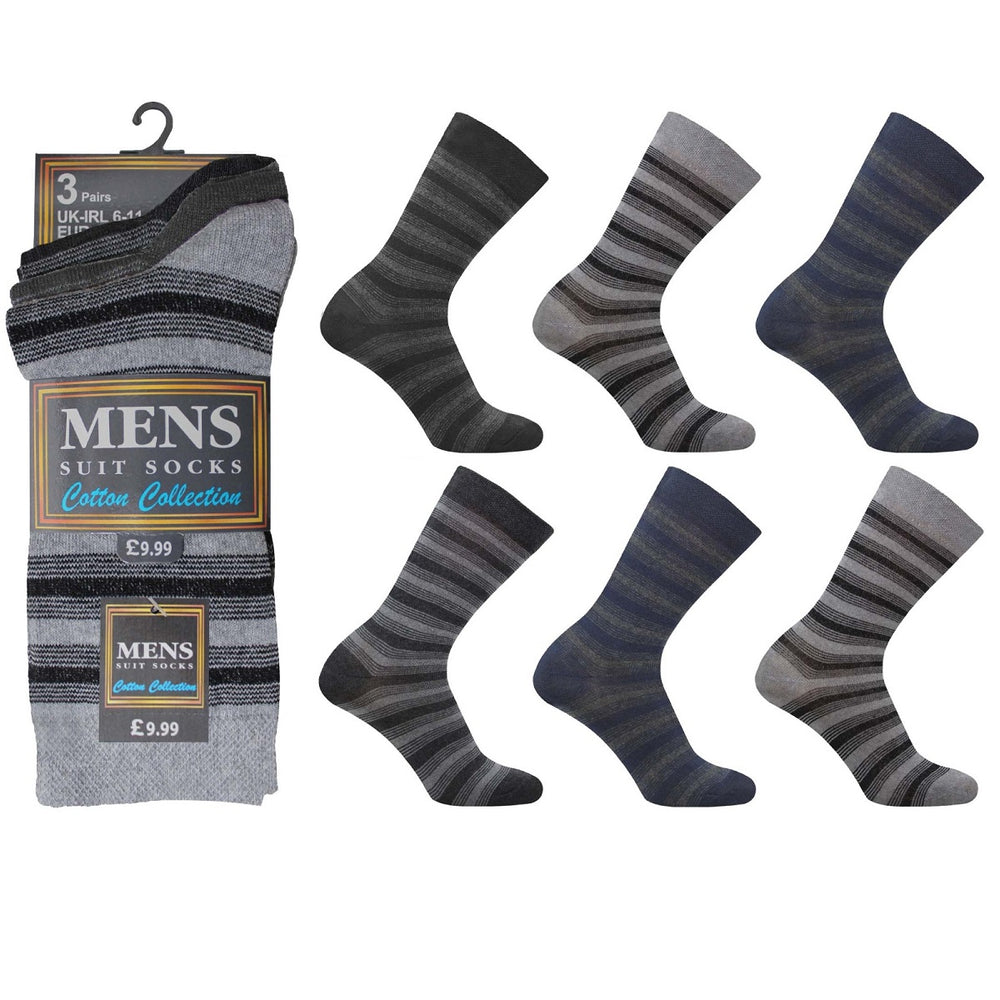 Mens Pattern Grey Stripe Design Suit Socks (3 Pair)