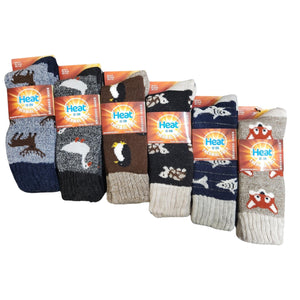 Mens 2.3 Tog Thermal Heat Socks with Animal Design (1 pair)