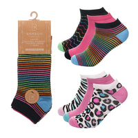 Ladies Women Bamboo Trainer Socks Animal Design Print (3 Pair)
