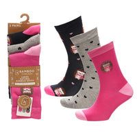Ladies Women Bamboo Design Hedgehog Pattern Socks (3 Pair)
