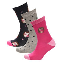 Ladies Women Bamboo Design Hedgehog Pattern Socks (3 Pair)
