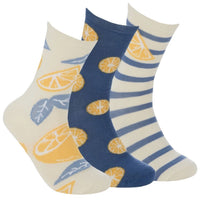 Ladies Bamboo Lemon and Bee Design Socks (3 Pair)
