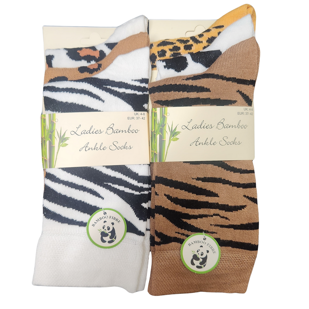 Ladies Women Bamboo Animal Leopard Print Socks (3 Pair)