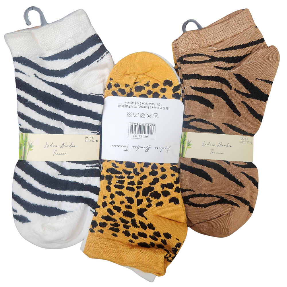 Ladies Women Bamboo Animal Leopard Print Socks (3 Pair)