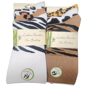 Ladies Women Bamboo Comfort Loose Top Non Elastic Animal Leopard Print Socks (3 Pair)