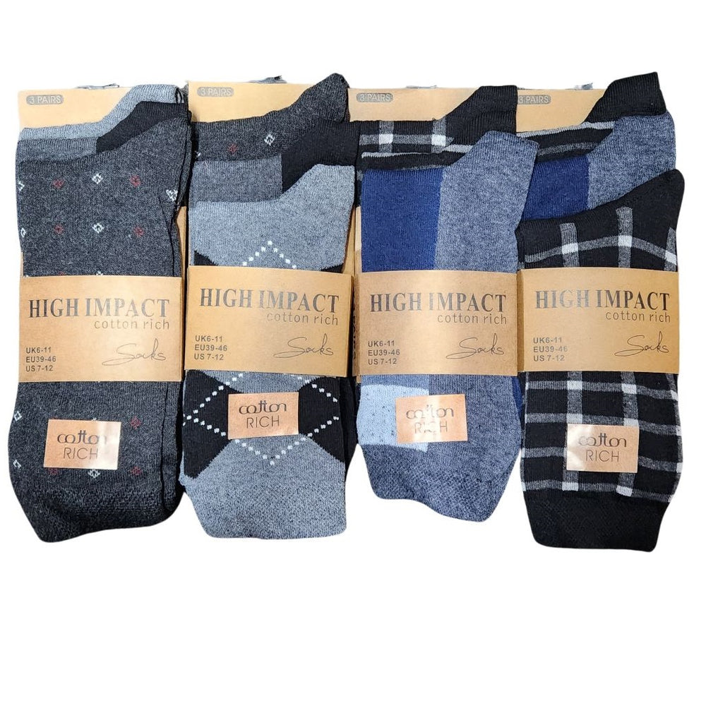 Mens Cotton Rich Design Socks (3 Pair)