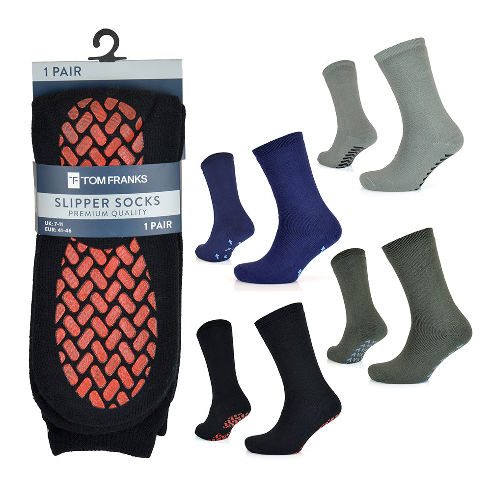 Mens Non Skid Slipper Gripper Socks with Grip (1 Pair)