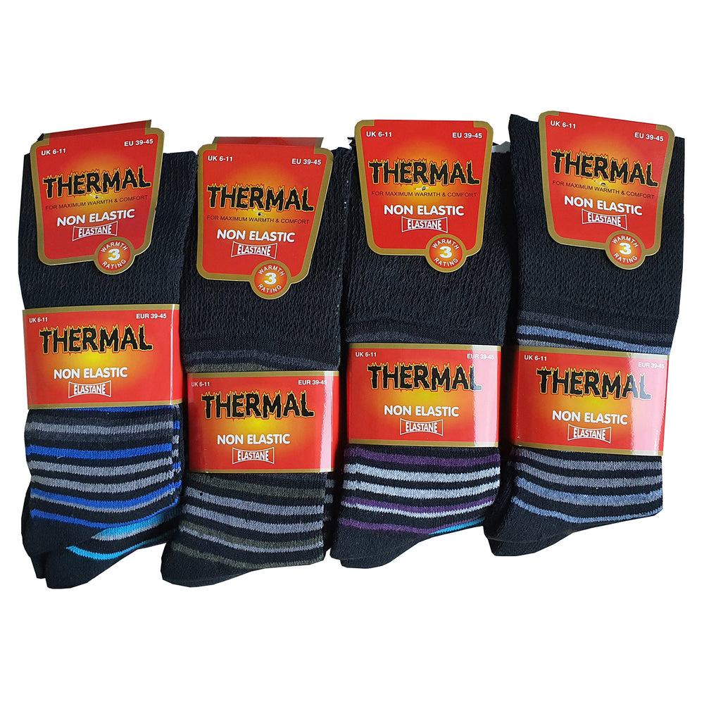 Mens Stripe Thermal Non Elastic Top Socks (3 Pair)