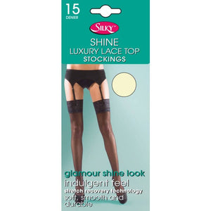 Ladies Shine Lace Top Stockings 15 Denier
