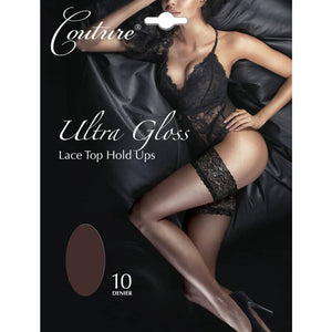 Ladies Ultra Gloss Lace Top Hold Ups 10 Denier