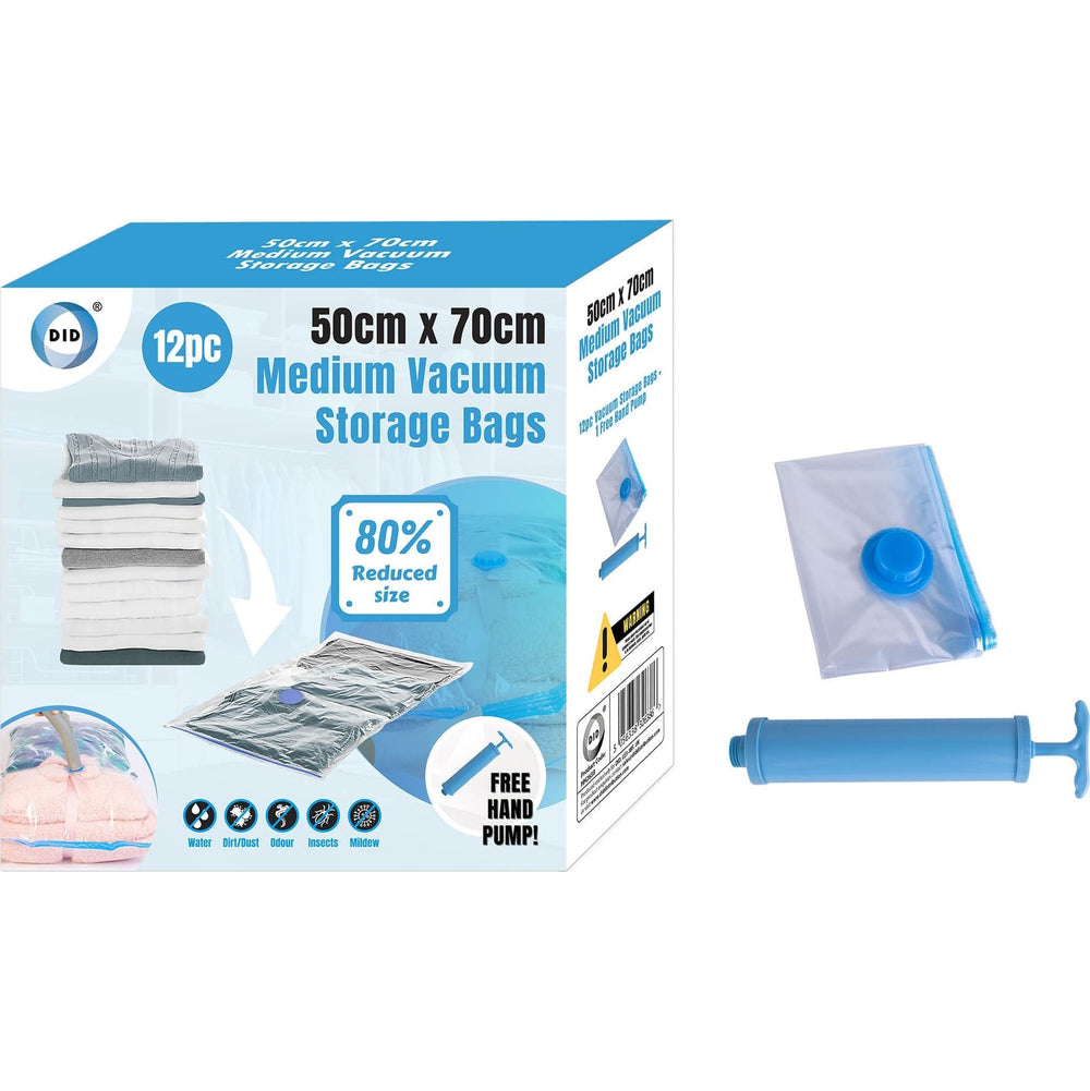 12pc Medium Vacuum Storage Bags (50cm x 70cm)