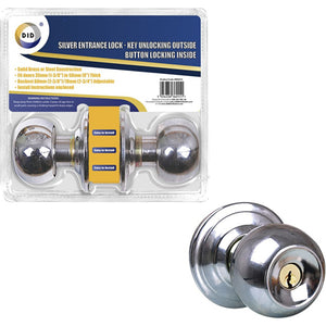 Silver Entrance Lock - Key Unlocking Outside Button Locking Inside