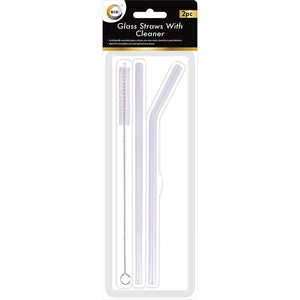 2pc Reusable Glass Straws with Cleaner