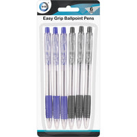 6pc Easy Grip Ball Point Pens