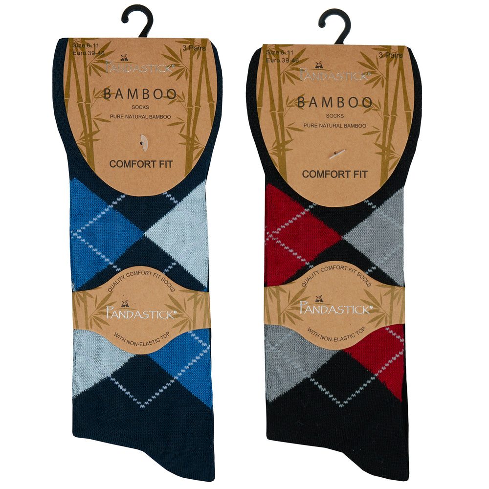 Mens Bamboo Argyle Design Non Elastic Top Socks