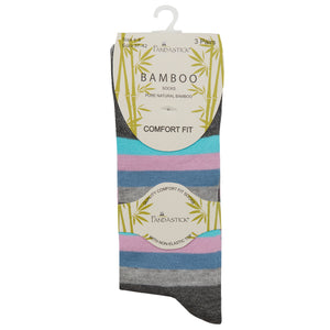 Ladies Stripe Design Non Elastic Top Bamboo Socks (3 Pair)