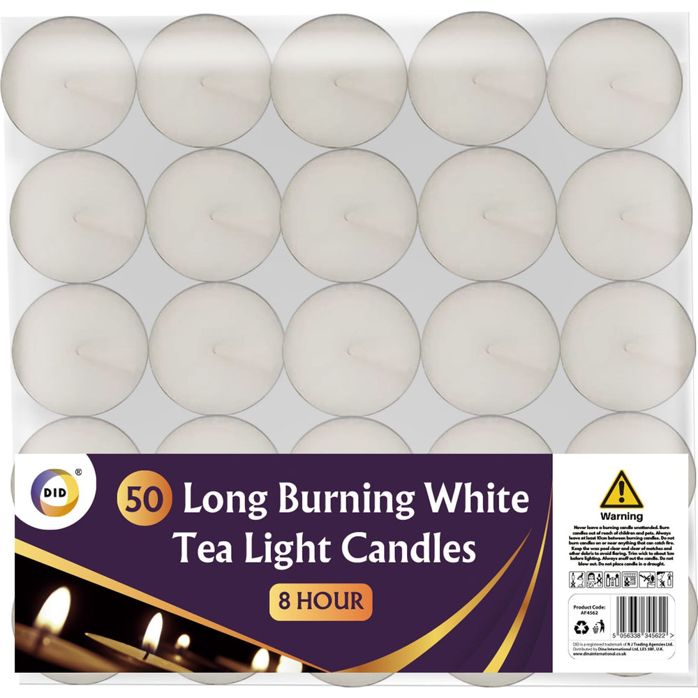 50 Long Burning White Tea Light Candles