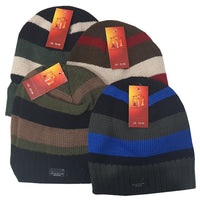 Mens Striped Thermal Beanie Hat with Thermal Lining