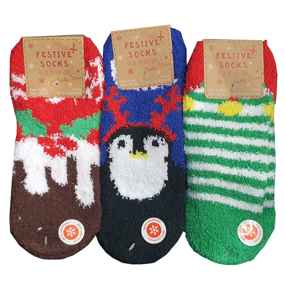Kids Cosy Christmas Xmas Socks with Grippers (1 Pair)