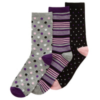 Ladies Polka Dot and Stripe Design Bamboo Socks (3 Pair)
