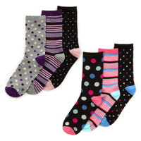Ladies Polka Dot and Stripe Design Bamboo Socks (3 Pair)