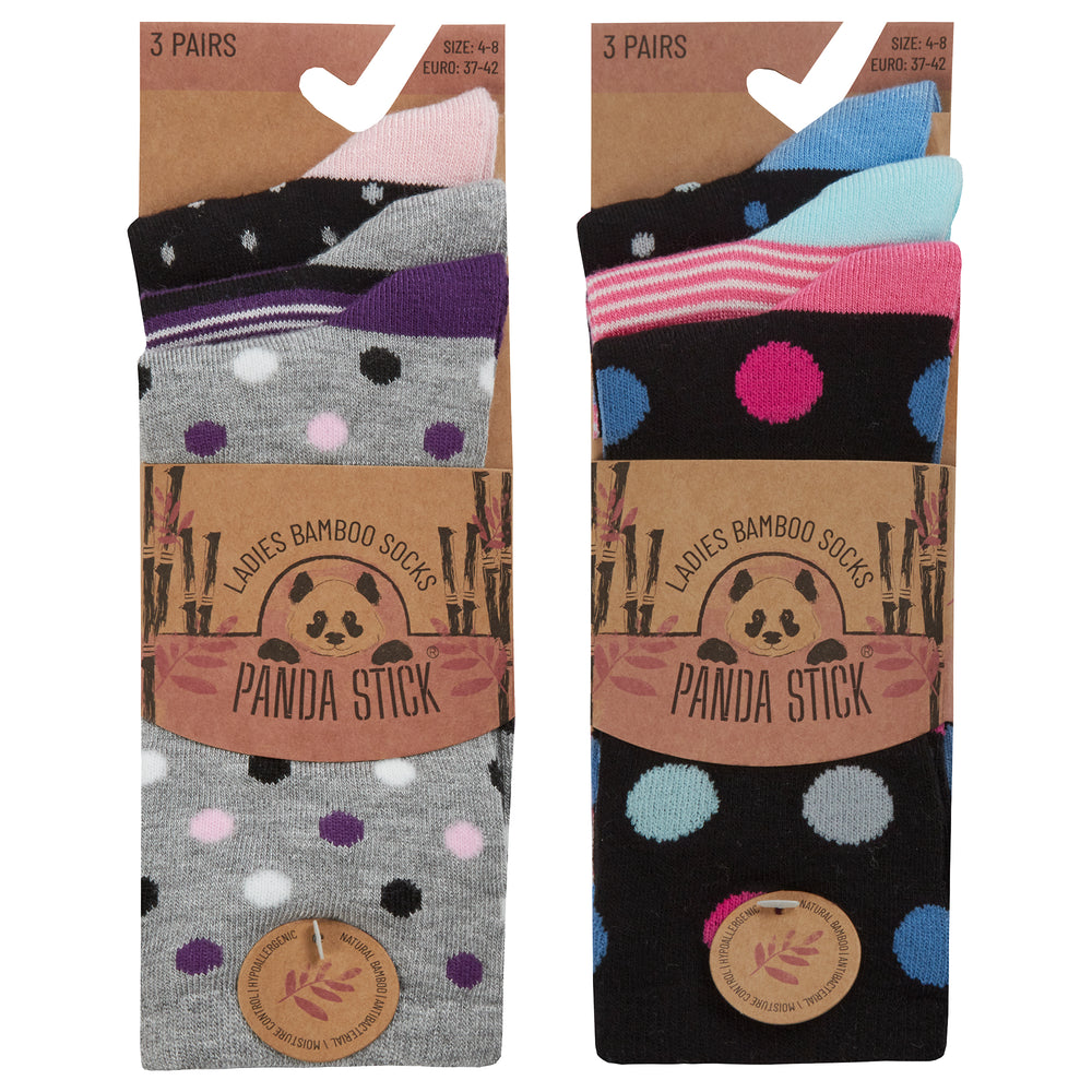 Ladies Polka Dot and Stripe Design Bamboo Socks (3 Pair)