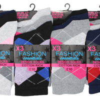 Ladies Women Argyle Design Pattern Socks (3 Pair)