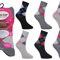 Ladies Women Flexi Top Non Elastic Argyle Design Socks (3 Pair)