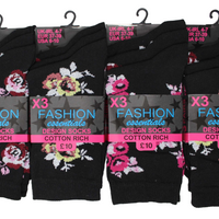 Ladies Women Full Flower Design Pattern Socks (3 Pair)