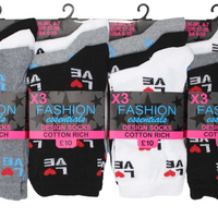 Ladies Women Love Design Pattern Socks (3 Pair)