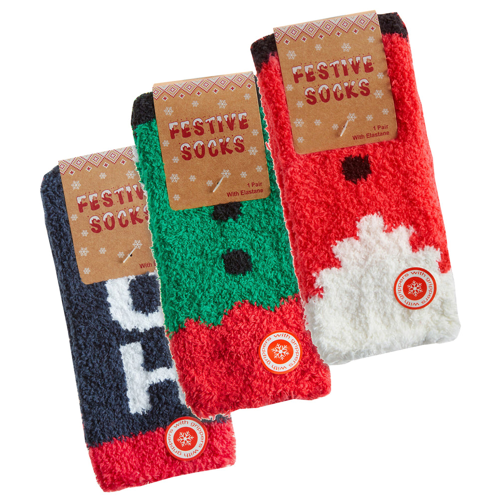 Ladies Christmas Xmas Thermal Cosy Slipper Socks with Grip