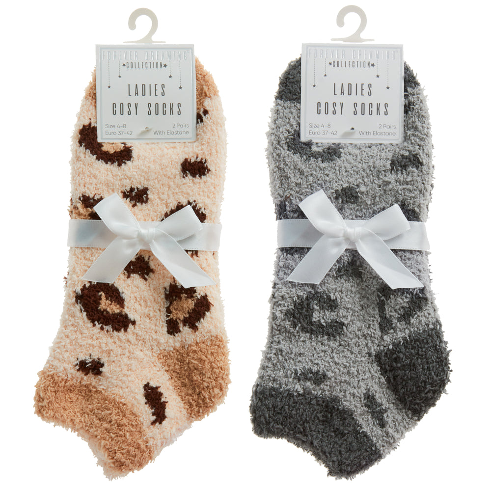 Ladies Cosy Animal Design Trainer Thermal Socks (2 Pair)