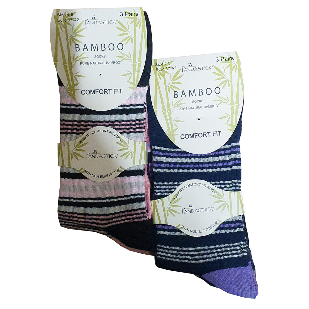 Ladies Stripe Design Non Elastic Top Bamboo Socks (3 Pair)