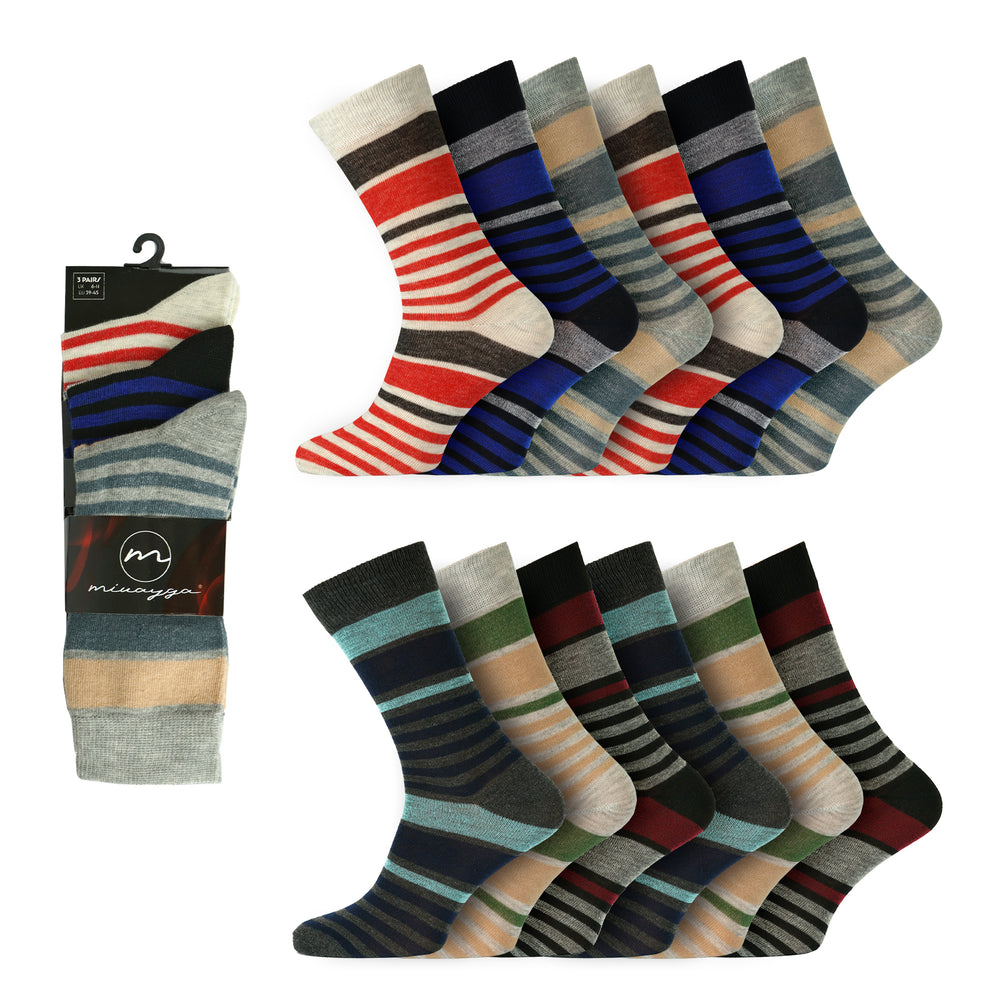Mens Mix Stripe Design Everyday Socks (3 Pair)