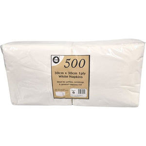500pc 30cm x 30cm 1ply White Napkins Tissue