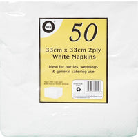50pc 33cm x 33cm 2ply White Napkins Tissue