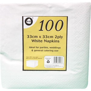 100pc 33cm x 33cm 2ply White Napkins Tissue