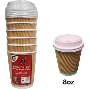 6pc 8oz Hot/Cold Ripple Paper Cups & Lids
