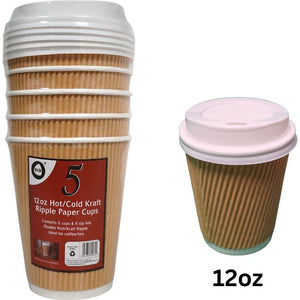 5pc 12oz Hot/Cold Ripple Paper Cups & lids