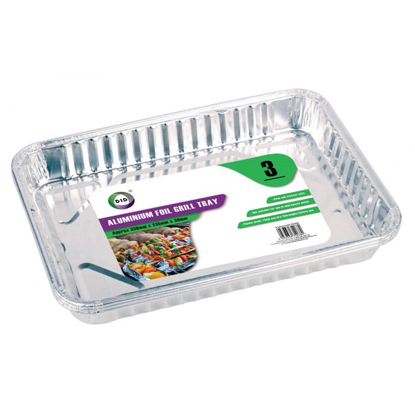 Buy wholesale 3pc aluminium foil grill tray (approx 330mm x 235mm x 30mm) Supplier UK