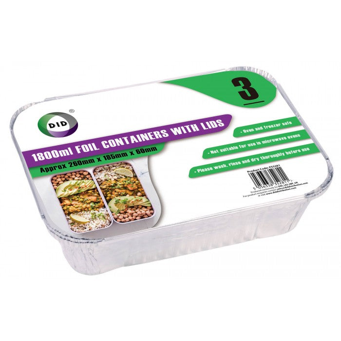 Buy wholesale 3pc 1800ml foil containers with lids (approx 260mm x 185mm x 60mm) Supplier UK