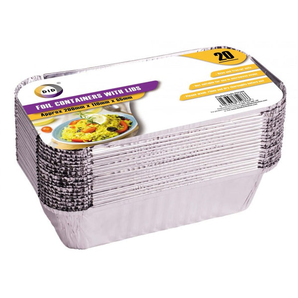 Buy wholesale 20pc foil containers with lids (approx 200mm x 110mm x 55mm) Supplier UK