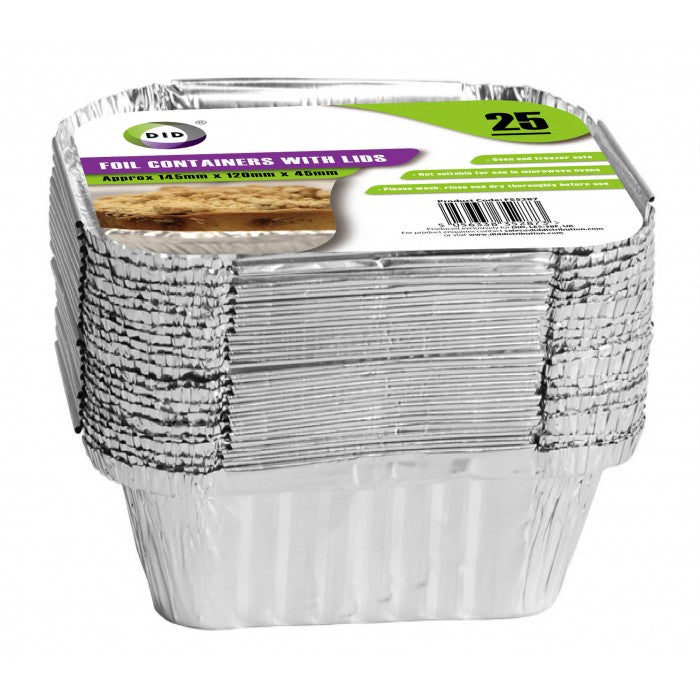 Buy wholesale 25pc foil containers with lids (approx 145mm x 120mm x 45mm) Supplier UK