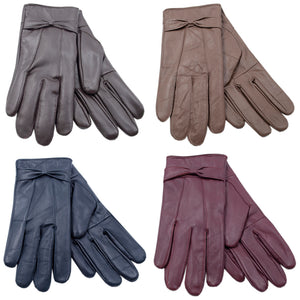 Ladies Coloured Leather Gloves with Bow