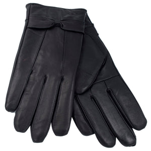Ladies Black Leather Gloves with Bow