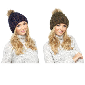 Ladies Chunky Hat with Fur Bobble