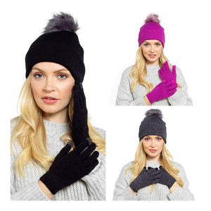 Ladies Bobble Hat & Touchscreen Gloves Set