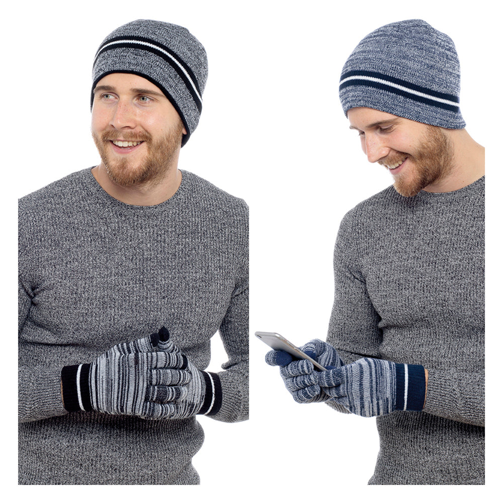 Mens Hat and Touchscreen Gloves Set