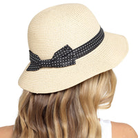 Ladies Summer Hat with Polka Dot Ribbon