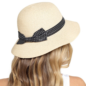 Ladies Summer Hat with Polka Dot Ribbon